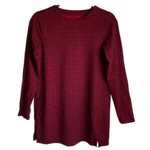 J. Jill Luxe Supima Forward Seam Tunic Top Sz XS Red Black Check Long Sleeves